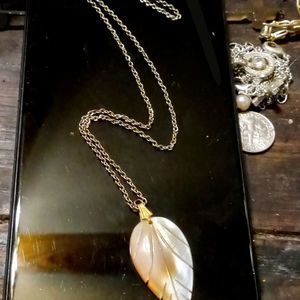 Mother of Pearl Leaf Pendent Necklace